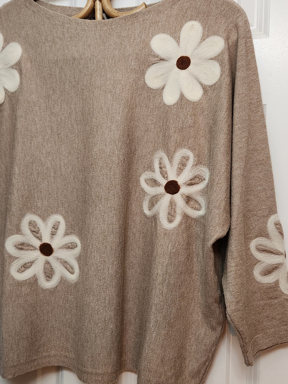 Aaeda Brand, Beige Floral Appliqué Women's Sweater. L - Picture 4 of 10